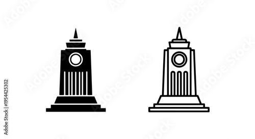 Classic clock tower icon - historical landmark building structure vector graphic