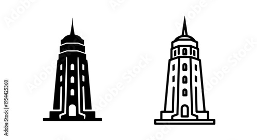 Lighthouse icon set - black and white vector graphics