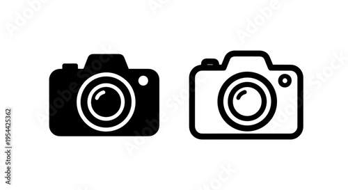 Camera icon set - black and white vector graphics
