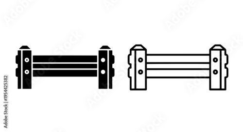Minimalist fence section icon set, solid and outline styles, boundary element