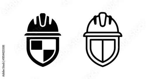 Hard hat and shield icon for industrial safety and protection symbol