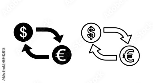 Currency exchange icon: dollar to euro money transfer symbol