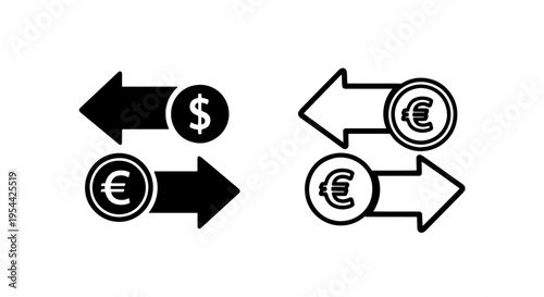 Currency exchange arrows icon: dollar and euro money conversion symbol