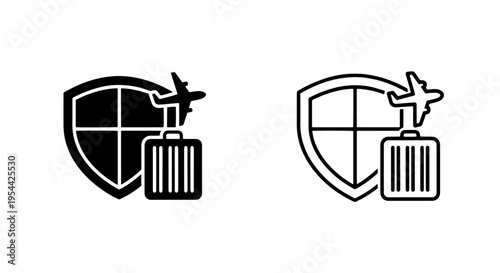 Airline luggage protection icon: travel insurance with airplane and suitcase