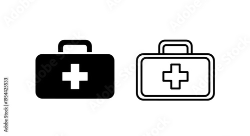 Portable first aid kit icon: emergency medical box with handle and cross