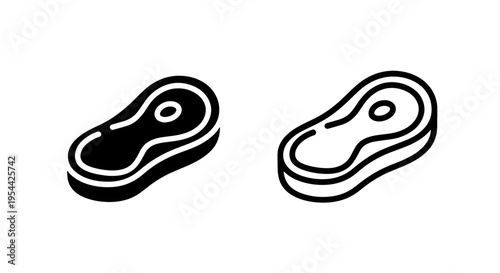 Simple meat steak icon set: solid and outline styles for food graphics