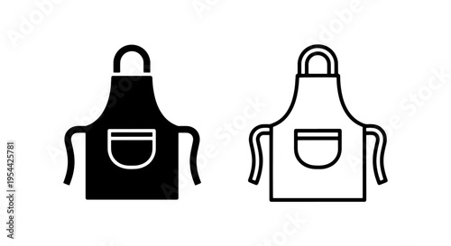Professional apron icon: filled and outline styles for cooking and craft