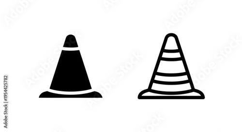 Construction traffic cone icon: solid and outline road safety symbol