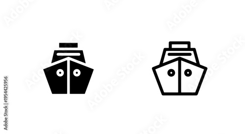 Ferry boat icon front view for passenger transport and ocean travel route