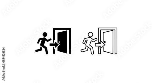 Emergency exit sign icon with running person and arrow indicator symbol
