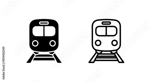 Railway train on tracks icon for metro and locomotive transport design