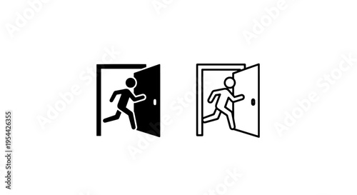 Emergency exit door icon with running person for safety signs and labels