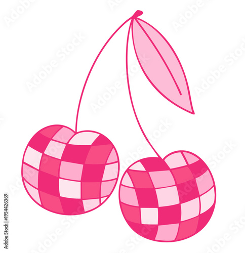 Pink Disco Ball Cherries, Retro Glam Fruit, Y2K Pop Art Party Aesthetic