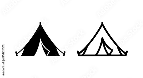 Minimalist camping tent icon set for nature travel hiking and outdoor leisure