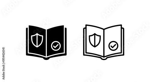 Open manual book icon with shield and checkmark for safety and policy