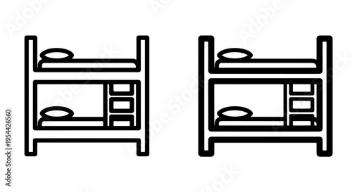 Double bunk bed icon set for hostel dormitory and shared bedroom furniture