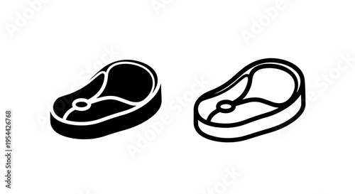 Beef steak meat cut icon set in solid and outline graphic style for food menu