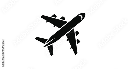 Black silhouette vector illustration of a commercial airplane flying for travel aviation transportation logistics aerospace tourism and global airline industry branding design projects