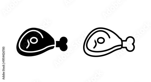 Smoked ham leg meat icon set for restaurant menu and butcher food shop designs