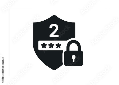 Two-factor authentication icon with shield, password, and lock symbol