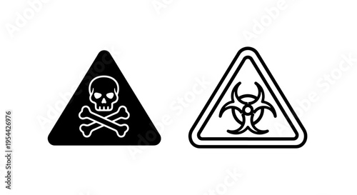 Toxic waste and biohazard warning icons set on white background