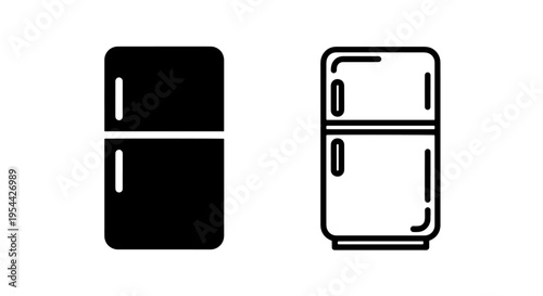 Kitchen refrigerator icons for home appliance and food storage