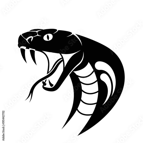 Cobra Snake Head Fangs Open Mouth Silhouette Vector Illustration