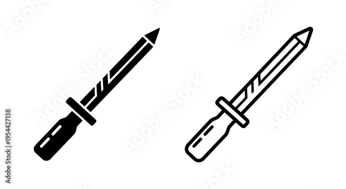 Manual knife sharpener rod icon set for professional chef tool graphic