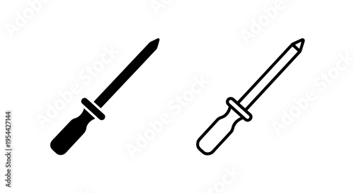 Kitchen knife honing rod icon set for equipment and tool maintenance