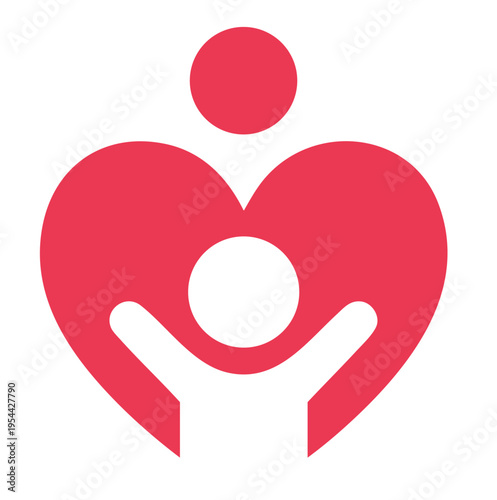 Child Protection Charity Logo with Heart and Child Figure — Family Care, Child Welfare, Adoption Support and Social Help Symbol for Nonprofit Organization