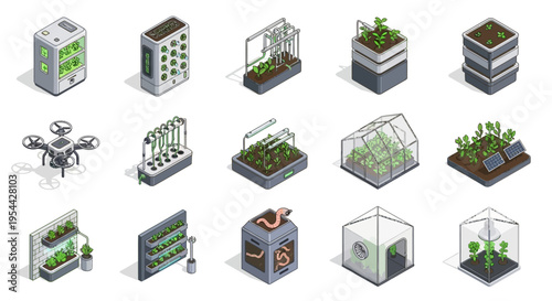 Isometric Data Center Server Rack Technology Infrastructure Vector Illustration Set