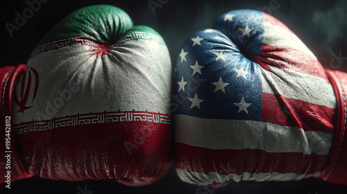 United States and Iran, flags, boxing match