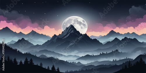 Beautiful sunrise and sunset over misty mountains with clouds, snow, and a scenic natural landscape in the sky and valley