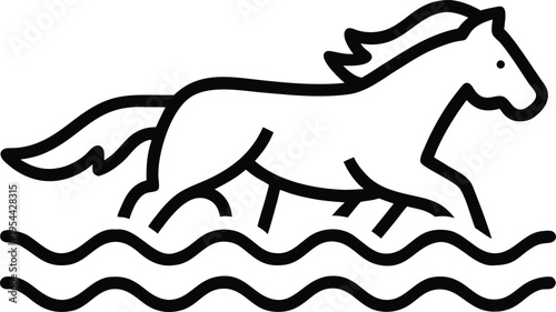 a wild horse galloping across icelandic black sand line art vector illustration on transparent background