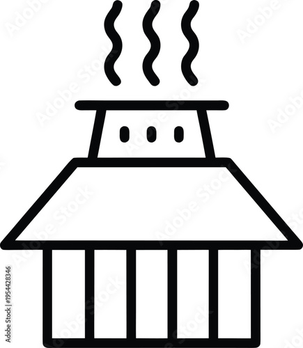 a tokyo sent public bath at twilight steam ris line art vector illustration on transparent background