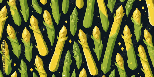 Colorful abstract background with yellow leaves and flowers featuring fresh organic green vegetables like cucumber, okra, corn and zucchini, representing healthy natural produce and agriculture