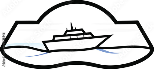 a lone icebreaker ship cutting through arctic sea line art vector illustration on transparent background