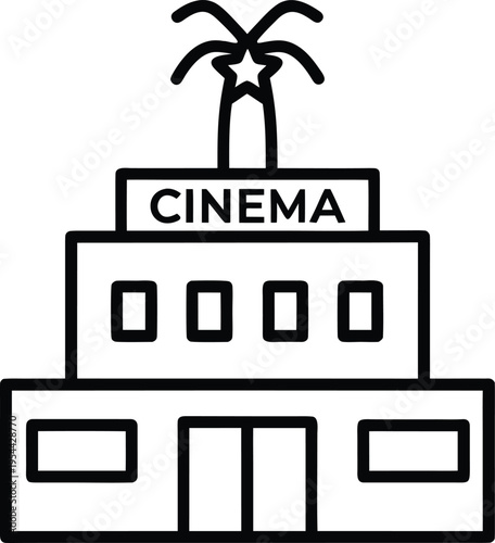 a derelict cinema in havana peeling pastel facade line art vector illustration on transparent background