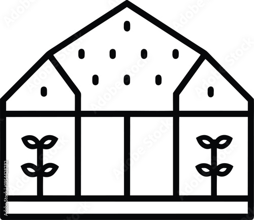 a brooklyn rooftop greenhouse in winter frost line art vector illustration on transparent background