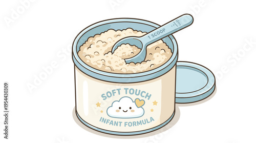 Baby formula powder with scoop in container