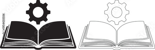 Learning and settings vector graphic illustration of book and gear