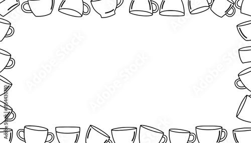 A cup illustration border frame with multiple coffee mugs