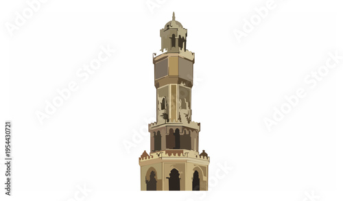 Konak Clock Tower Izmir Turkey vector illustration historic landmark isolated on white background
