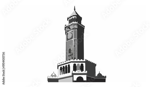 Konak Clock Tower silhouette vector Izmir Turkey landmark isolated on white background