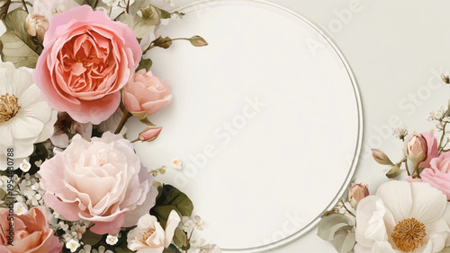 Floral frame border with pink white roses vector