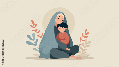 Vector illustration of a mother and child sitting together