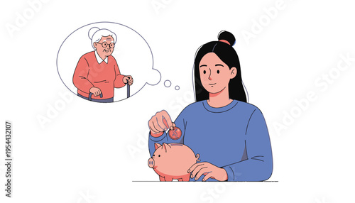A young woman saving money for her future retirement illustration