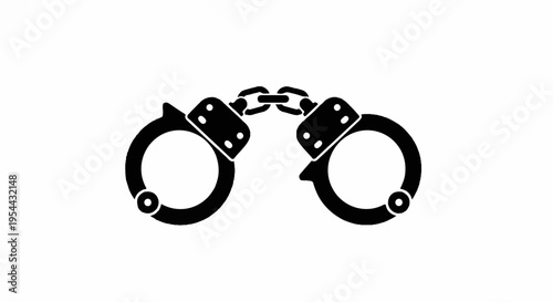 Black handcuffs with chain on white background symbolizing law enforcement and security measures