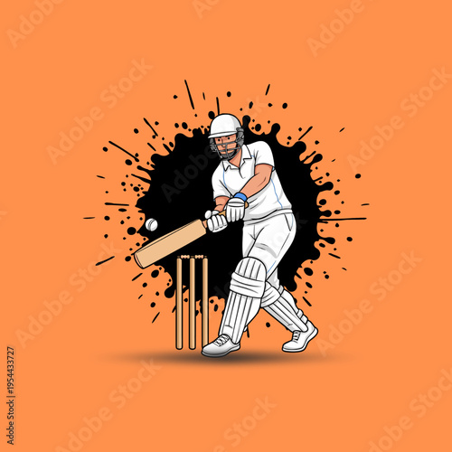 Dynamic vector illustration of a cricket batsman in action portrayed with the fluidity and vibrancy