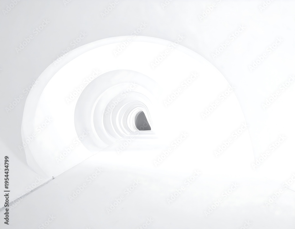 Obraz premium An abstract, minimalist composition featuring a bright, curved tunnel, suggesting depth and leading to a distant opening